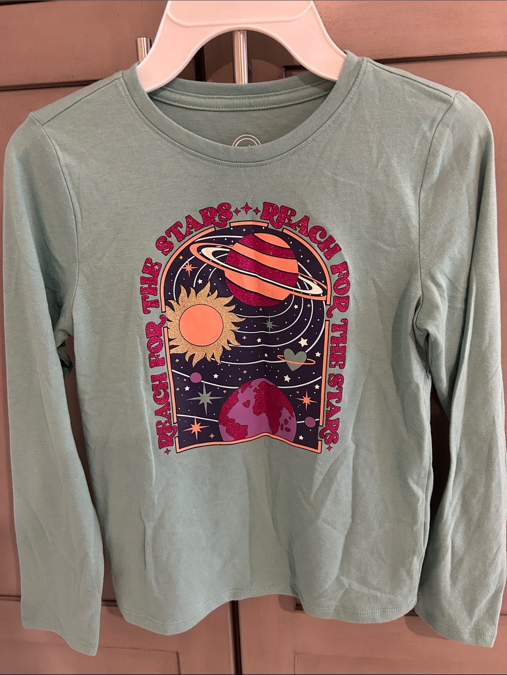 wonder nation Sage Green Long Sleeve Space Graphic Tee